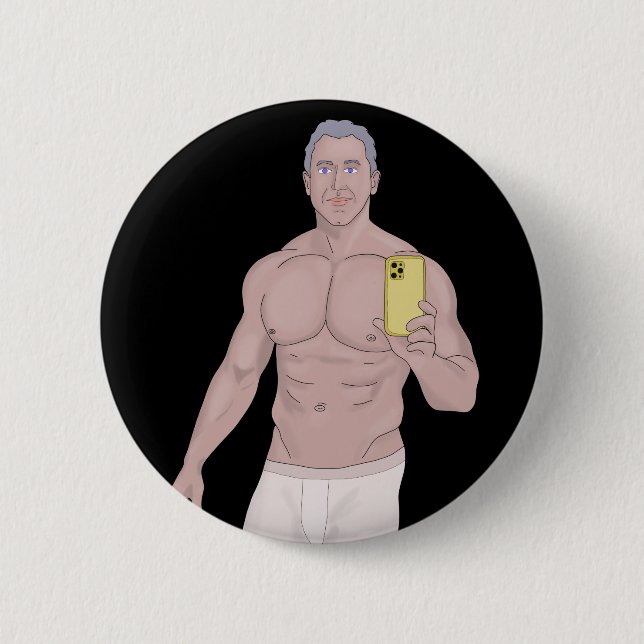 A Muscular gray-haired man taking a selfie Button (Vorderseite)