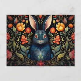 a mystical rabbit surrounded by flowers   postkarte
