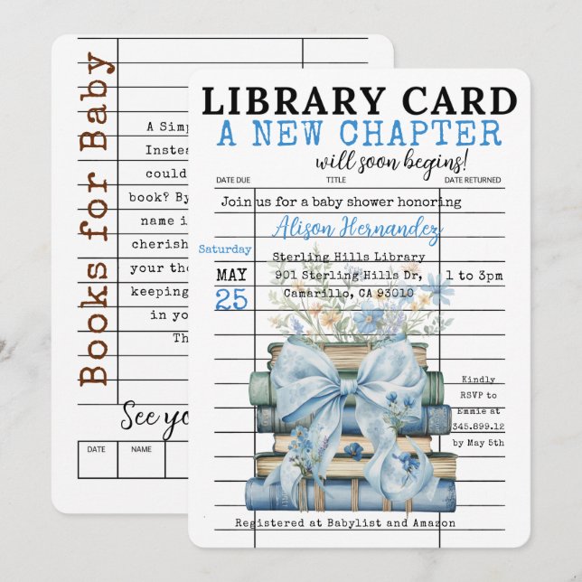 A New Chapter Baby Shower BOY Invitation Einladung (Vorne/Hinten)