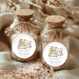 A New Chapter Bear Book Baby Shower Thank you Runder Aufkleber