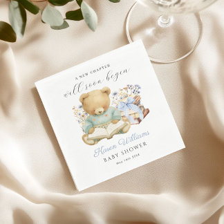 A New Chapter Begin Bear Book Baby Shower Napkin Serviette