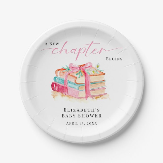 A New Chapter Begins Baby Shower Watercolor Books  Pappteller (Vorderseite)