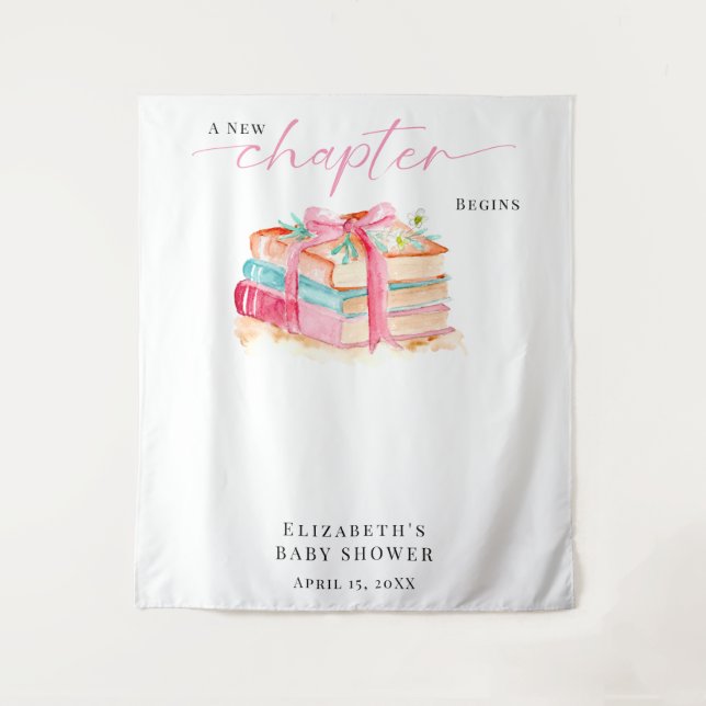 A New Chapter Begins Baby Shower Watercolor Books  Wandteppich (Vorderseite)