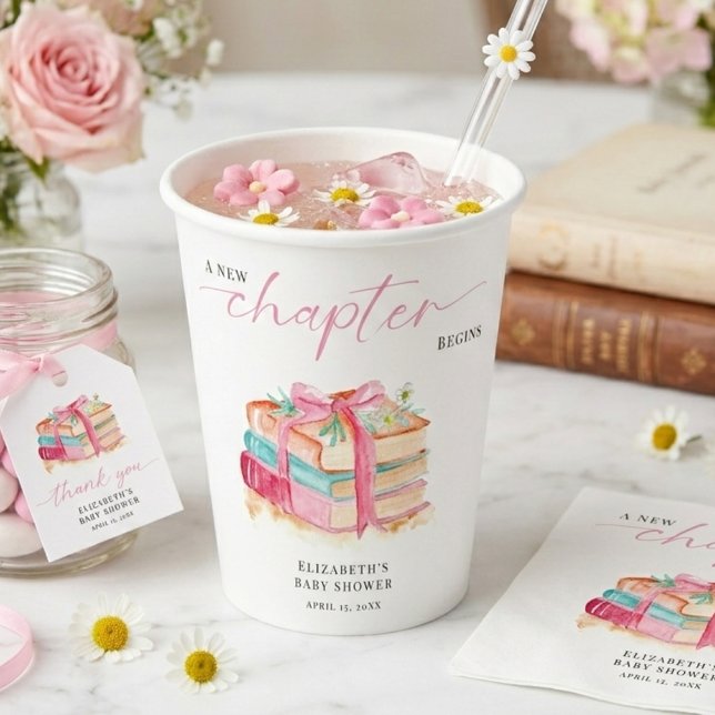 A New Chapter Begins Baby Shower Watercolor Pink Pappbecher (Von Creator hochgeladen)