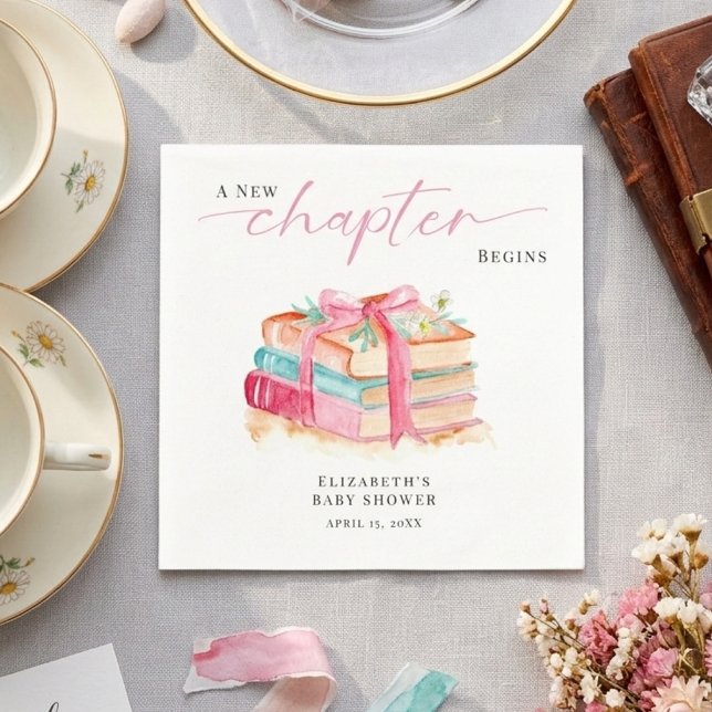 A New Chapter Begins Baby Shower Watercolor Pink Serviette (Von Creator hochgeladen)