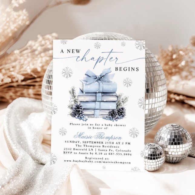 A New Chapter Begins Blue Bow Winter Baby Shower Einladung (Von Creator hochgeladen)