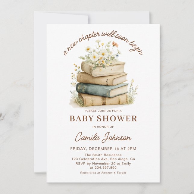 A New Chapter Begins Books Baby Shower Invitation Einladung (Vorderseite)