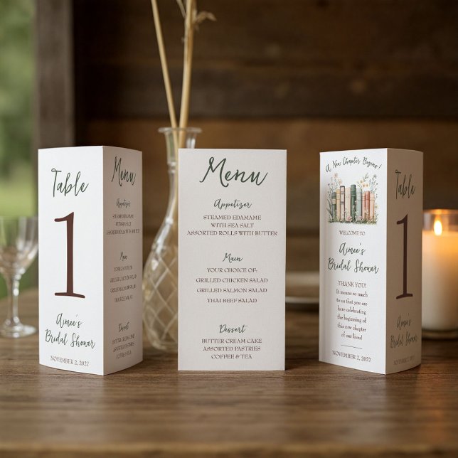 A New Chapter Begins!  Bridal Shower Menu Trifold  (Von Creator hochgeladen)