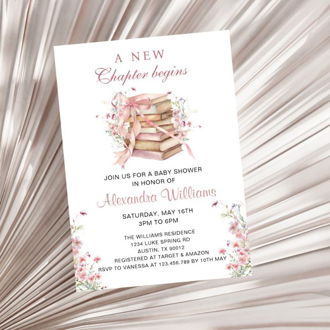 A New Chapter Begins Coquette Books Baby Shower Einladung (A New Chapter Begin Pink Coquette Bow Baby Shower Invitation)