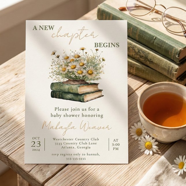 A New Chapter Begins Floral Books Baby Shower Einladung (Von Creator hochgeladen)