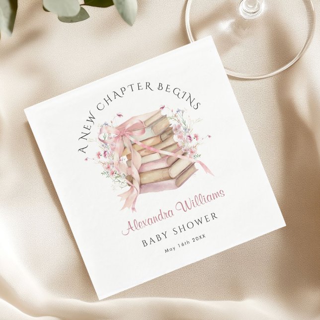 A New Chapter Begins Pink Book Baby Shower Napkin Serviette (A new Chapter Pink Books baby shower napkin)