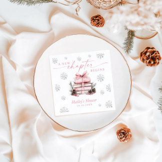 A New Chapter Begins, Pink Bow Winter Baby Shower Serviette