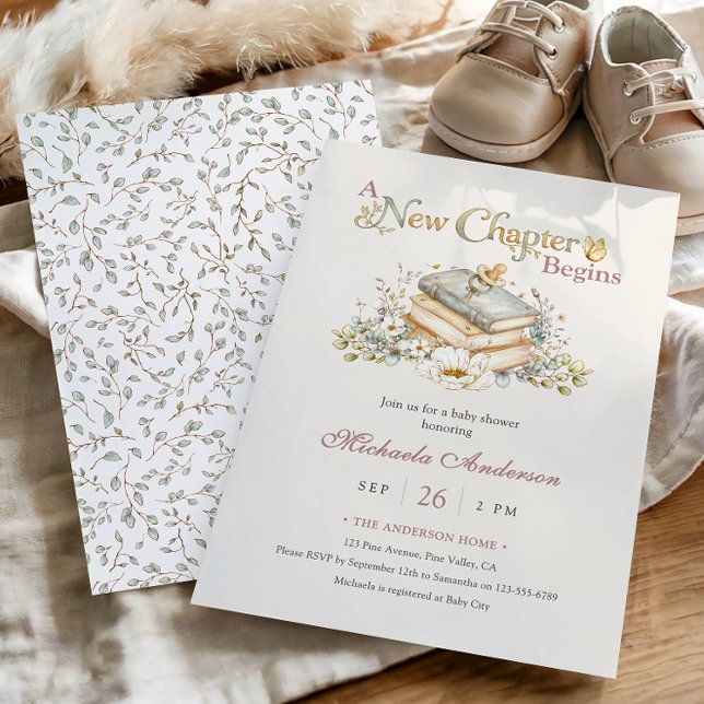 A New Chapter Begins Rustic Book Theme Baby Shower Einladung (Von Creator hochgeladen)