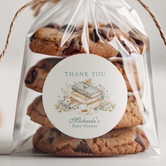 A New Chapter Begins Rustic Book Theme Baby Shower Runder Aufkleber (Von Creator hochgeladen)