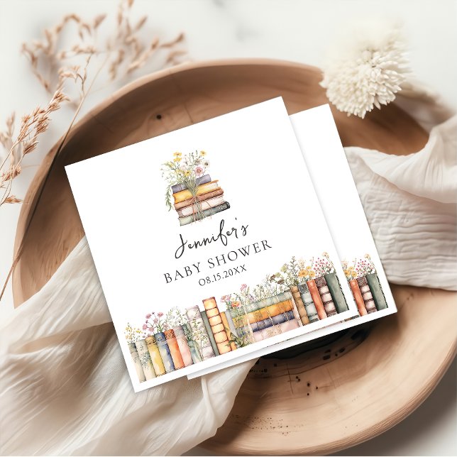 A New Chapter Begins Wildflower Book Baby Shower Serviette (Von Creator hochgeladen)