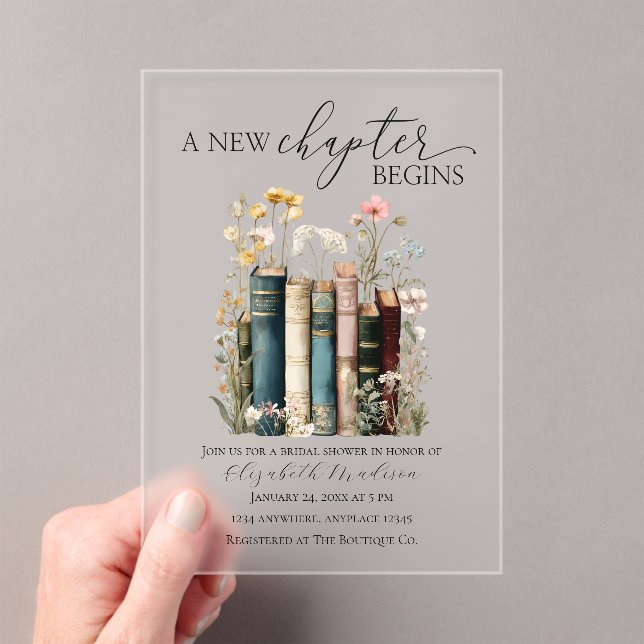 A New Chapter Bridal Shower Acrylic Invitation Acryleinladungen (Insitu (Handheld))
