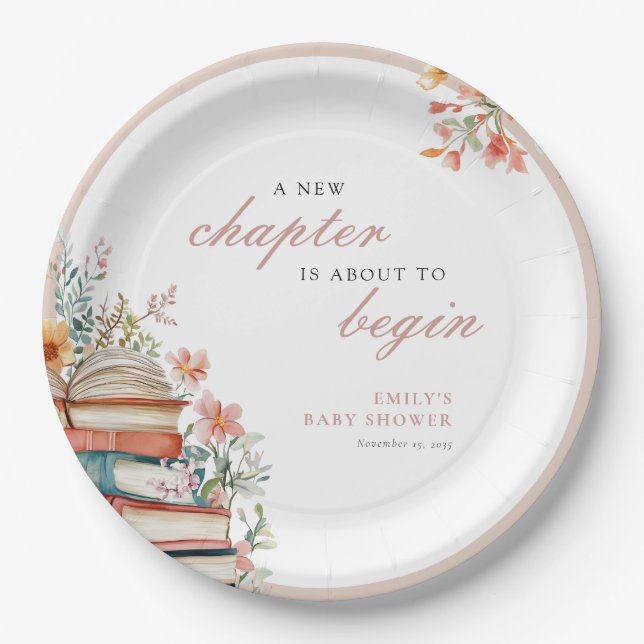 A New Chapter Floral Baby Shower Pappteller (Vorderseite)