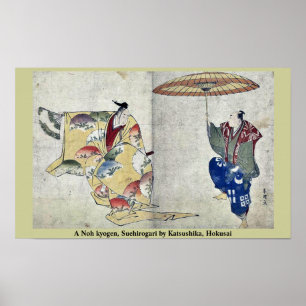 A Noh kyogen, Suehirogari von Katsushika, Hokusai Poster