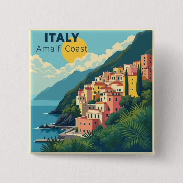 A Nostalgic Classic Travel Poster – Amalfi Coast Button (Vorderseite)