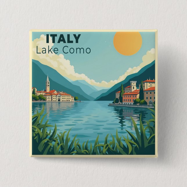 A Nostalgic Classic Travel Poster – Italy Lake Com Button (Vorderseite)