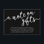 A Note On Gifts, Honeymoon Fund Cash Wish Begleitkarte<br><div class="desc">Celebrate the beginning of your journey together with our elegantly rustic modern classy black theme, crafted "A note on gifts" wedding invitation enclosed card, wish, cash. Featuring a sophisticated blend of modern script and romantic allure, each card is meticulously designed to convey the essence of your special day. Perfectly suited...</div>