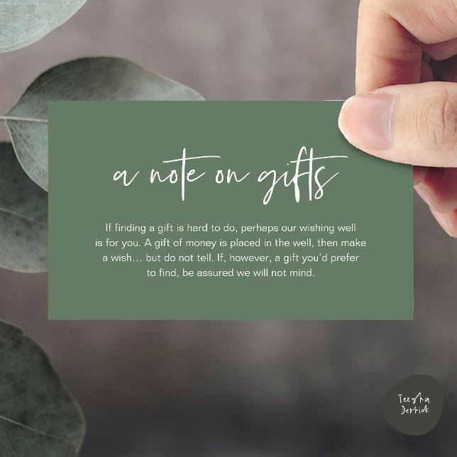 A note on gifts, Honeymoon Wish Fund Cash Begleitkarte (A note on gifts, Honeymoon Wish Fund Cash Enclosure Card in Sage Green)