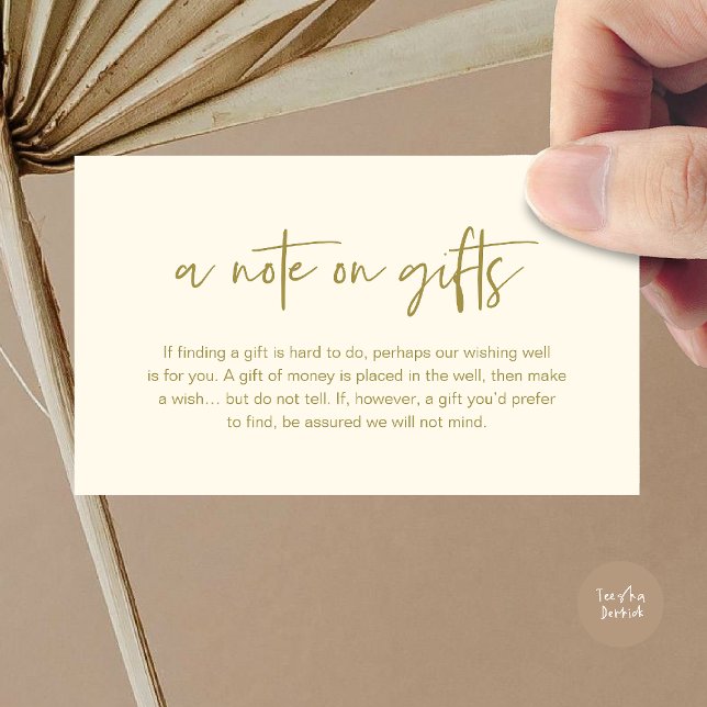 A note on gifts, Honeymoon Wish Fund Cash Begleitkarte (A note on gifts, Honeymoon Wish Fund Cash Enclosure Card in Yellow Gold)