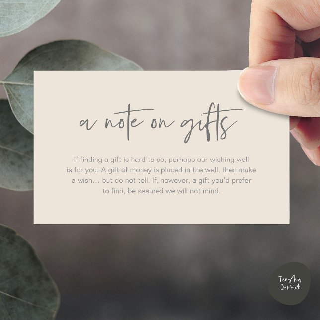 A note on gifts, Honeymoon Wish Fund Cash Begleitkarte (A note on gifts, Honeymoon Wish Fund Cash Enclosure Card in Cream Grey)