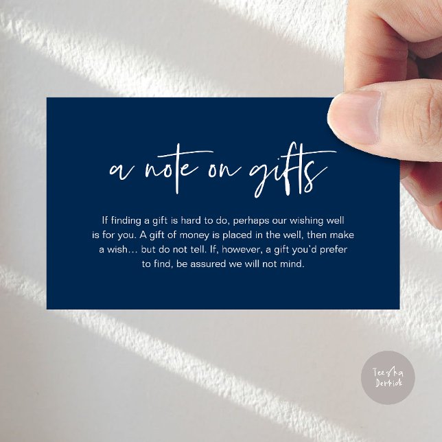 A note on gifts, Honeymoon Wish Fund Cash Begleitkarte (A note on gifts, Honeymoon Wish Fund Cash Enclosure Card in Navy Blue)