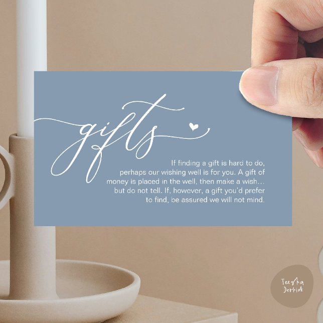 A note on gifts, Modern Romantic Wedding  Begleitkarte (A note on gifts, Modern Romantic Wedding Enclosure Card in Dusty Blue)