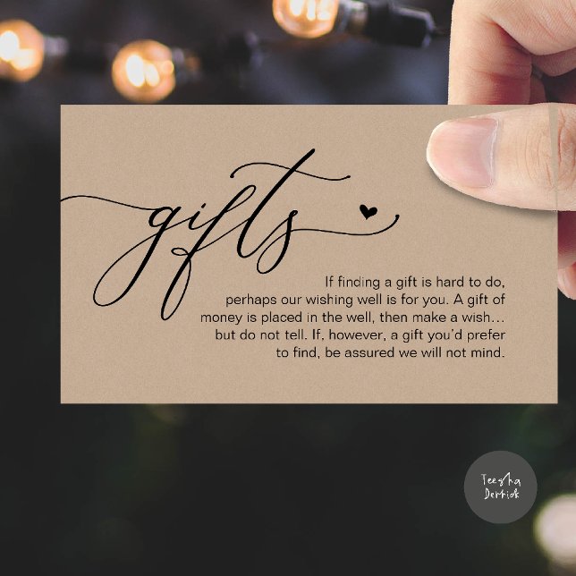 A note on gifts, Modern Romantic Wedding  Begleitkarte (A note on gifts, Modern Romantic Wedding Enclosure Card in Brown Kraft)