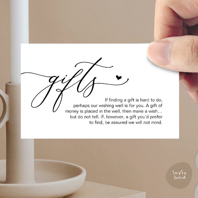 A note on gifts, Modern Romantic Wedding  Begleitkarte (A note on gifts, Modern Romantic Wedding Enclosure Card in Black and White)