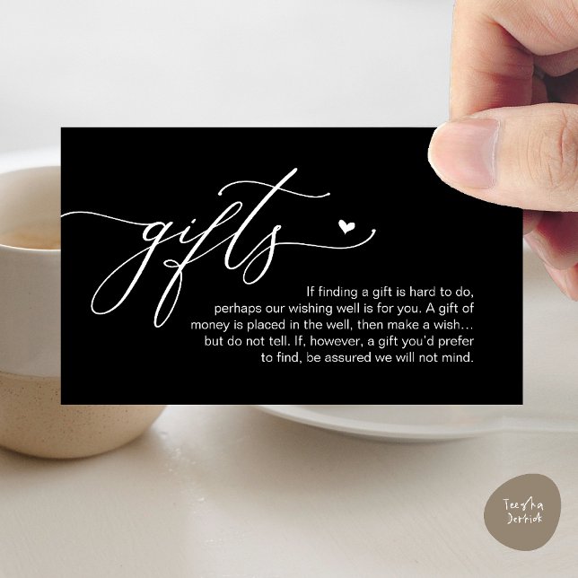 A note on gifts, Modern Romantic Wedding  Begleitkarte (A note on gifts, Modern Romantic Wedding Enclosure Card in Black and White)