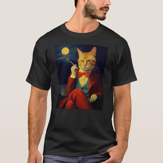 A Painting of a Cat Smoking a Cigarette At Night T-Shirt (Vorderseite)