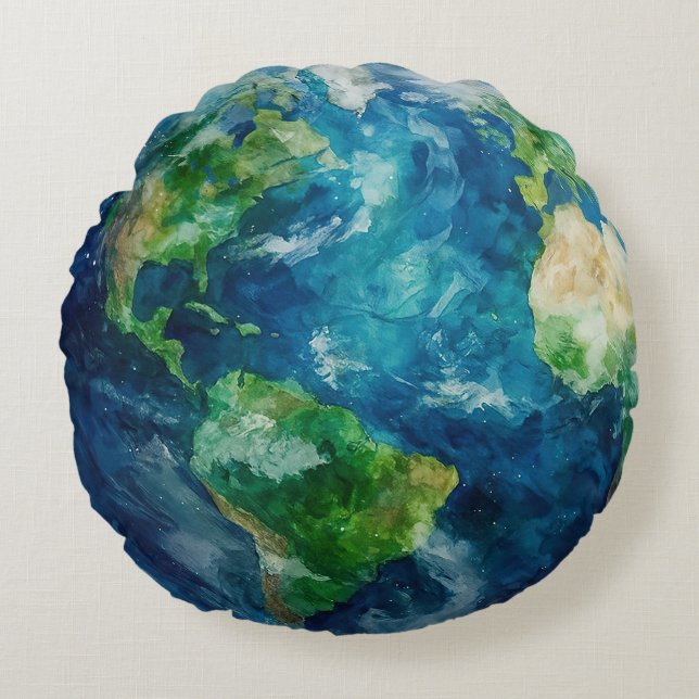 A painting of the earth in a space rundes kissen (Vorderseite)