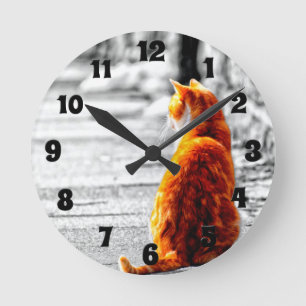 A-PAL abgetönte orange Tabby-Katzen-Malerei Runde Wanduhr