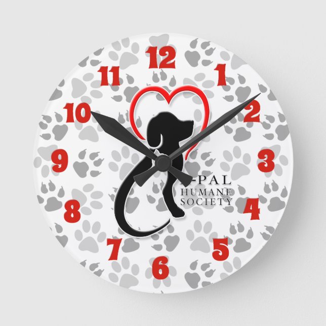 A-PAL - Logo mit Paw-Prints Runde Wanduhr (Vorderseite)