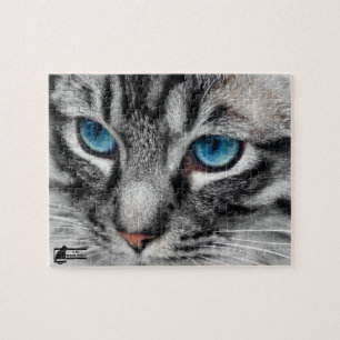 A-PAL - Silberne Tabby-Katze mit blaue Augen-nahem Puzzle