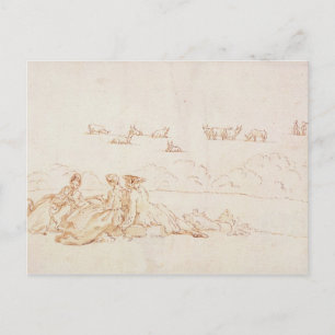 A Picnic: Zwei Damen und ein Gentleman (braun wasc Postkarte