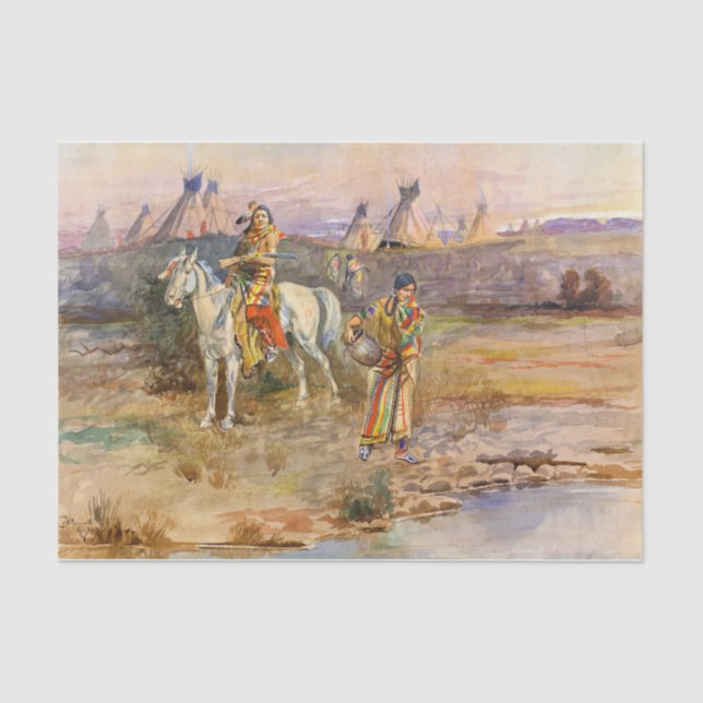 A Piegan Flirtation von Charles Marion Russell Seidenpapier (Vorderseite)