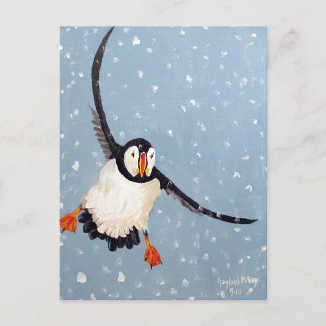"A Playful Puffin" Vertikale Postcard Postkarte (Vorderseite)