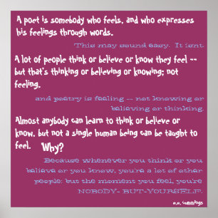 A poet is somebody who feels, and who expresses... poster