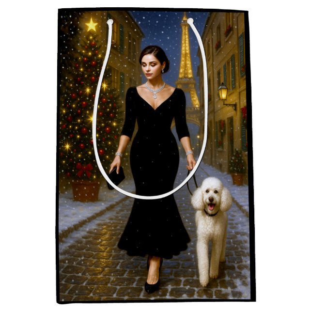 A poodle In Paris Holiday Card Mittlere Geschenktüte (Vorderseite)