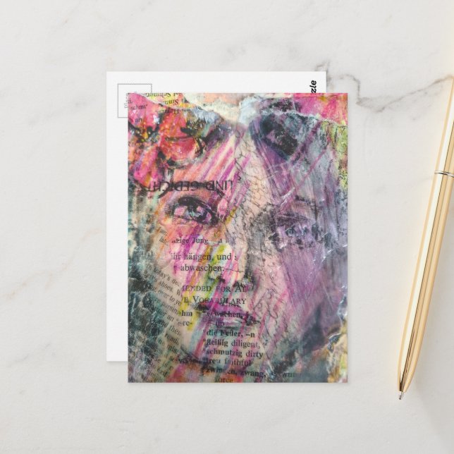 A pretty face mixed media collage postkarte (Vorderseite/Rückseite Beispiel)