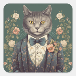 A Professional Business Cat in a Suit Funny Quadratischer Aufkleber