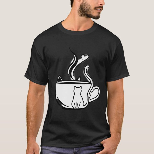 A Purr-fect Brew: Black & White Cat T-Shirt (Vorderseite)