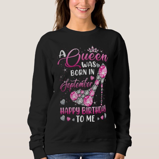 A Queen Was Born In September Diamond Pink High He Sweatshirt (Vorderseite)