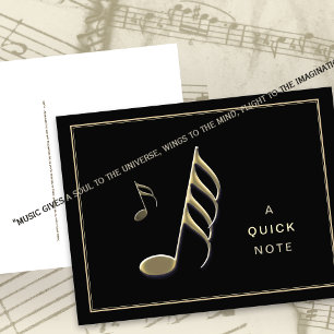 "A Quick Note" Gold Musiknote Black Postcard Postkarte