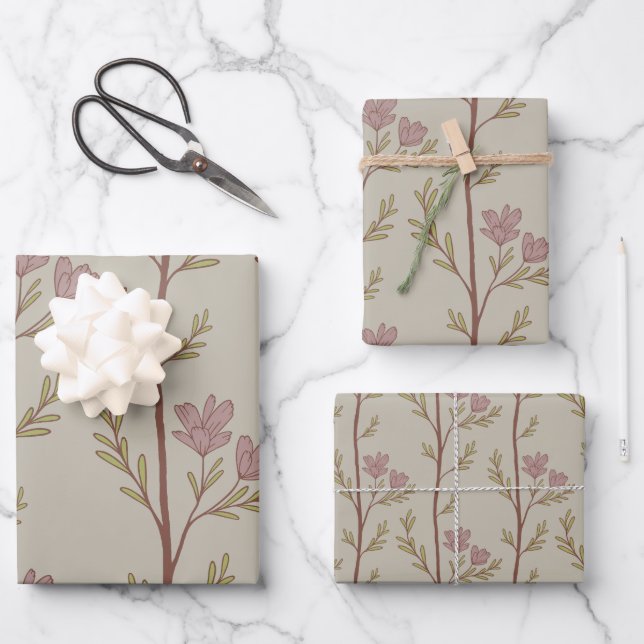 A Quiet Journey Botanical Silhouettes - warm beige Geschenkpapier Set (Vorderseite)