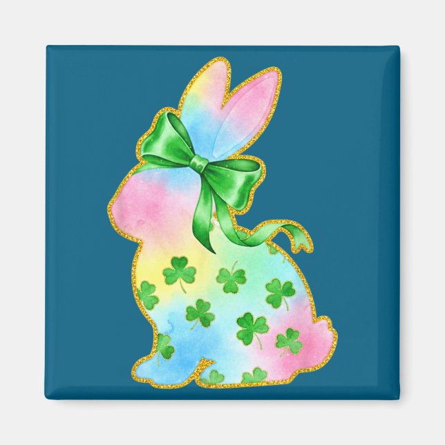 A Rainbow Rabbit With Green Bow And Shamrock St Pa Magnet (Vorne)